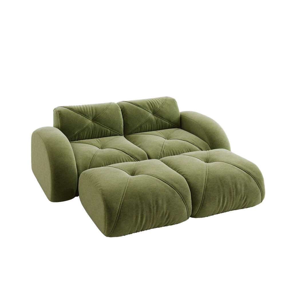 Divano modulare 2 posti con pouf - Zephmum- Verde, antiscivolo, senza montaggio