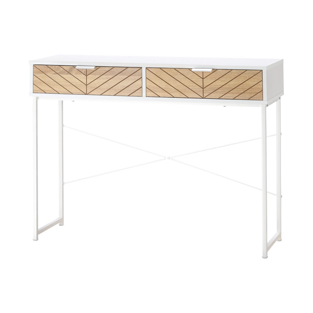 Tavolino con 2 cassetti design linee intagliate ¨C Minimal ¨C Bianco e rovere