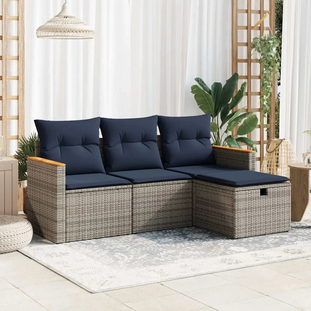 Set Divani da Giardino 4 pz con Cuscini in Polyrattan Grigio 3325897