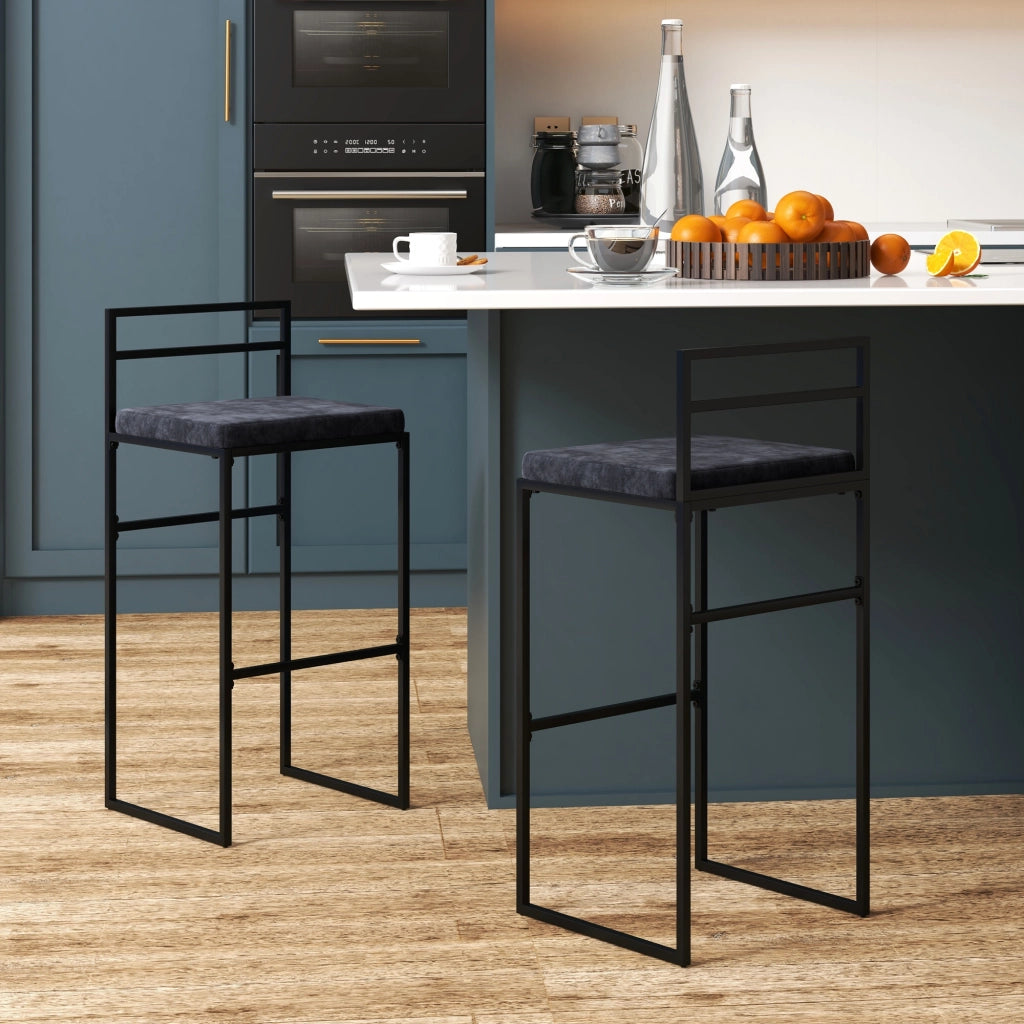 Set di 2 sgabelli alti da bar ¨C Minimal ¨C velluto nero, 74 cm