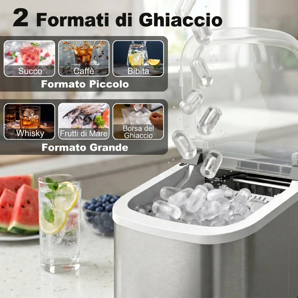 Macchina per Ghiaccio 28,3x22,6x29,9 cm Produzione 12kg in 24 Ore 9 Cubetti in 7-10 Minuti con Sistema Autopulente
