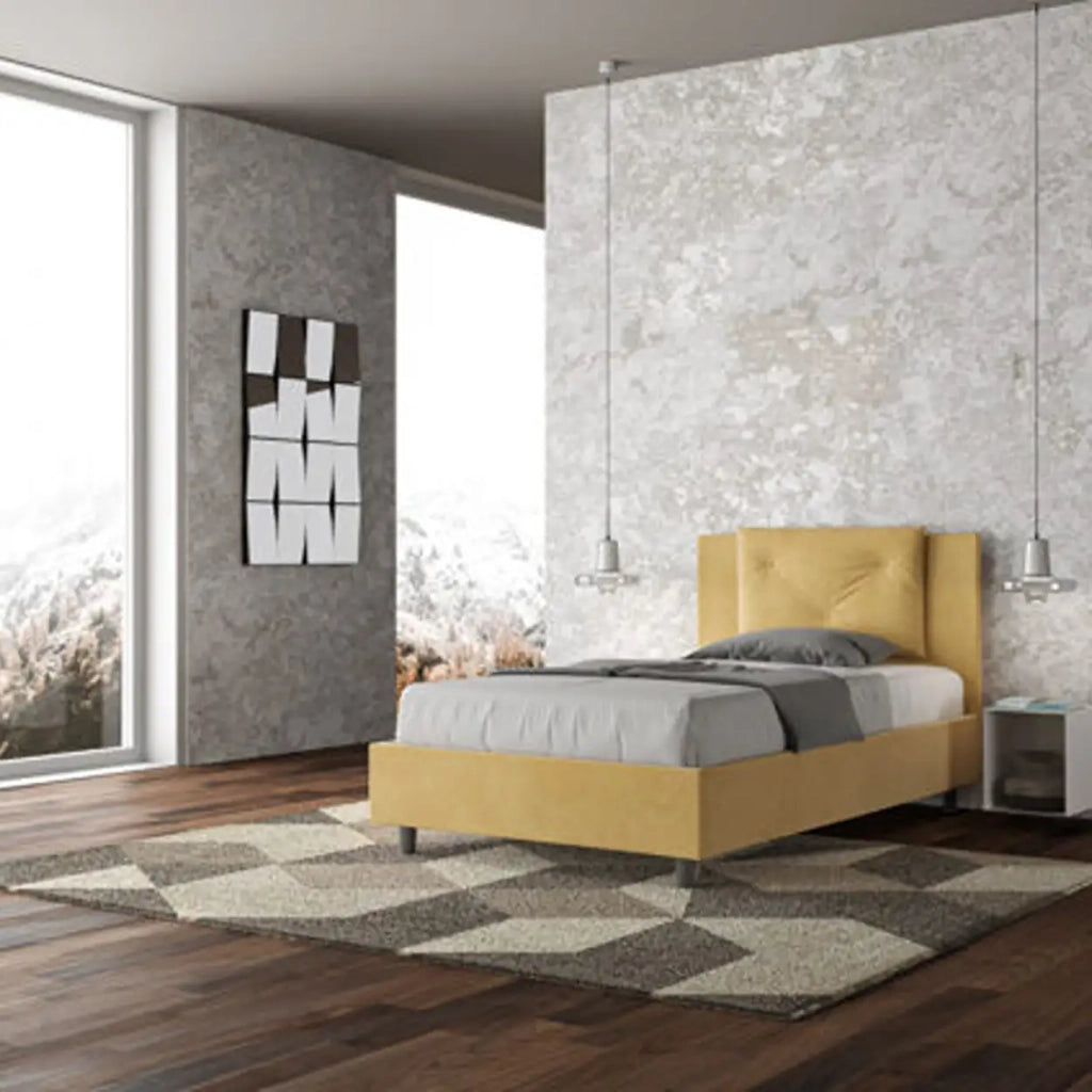 Letto una piazza e mezza senza rete imbottito 120x200 microfibra ocra Appia