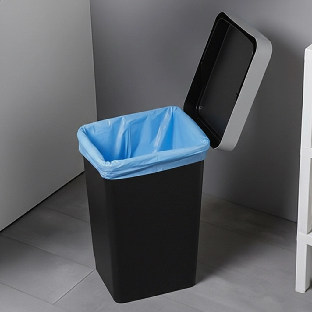 Pattumiera in plastica nero 25 litri con coperchio grigio basculante