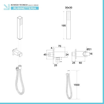 Set doccia nero opaco con braccio soffione quadrato 40x40 e kit doccia