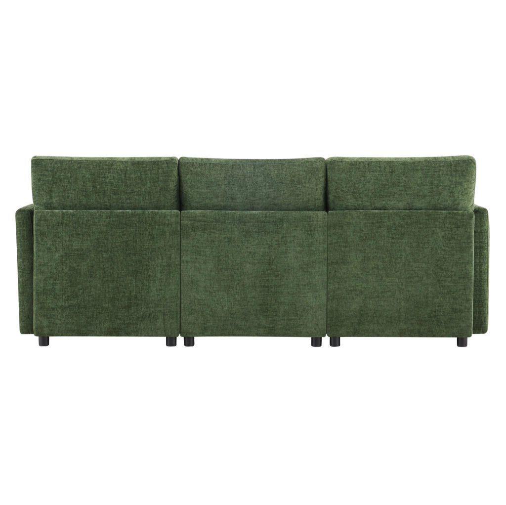 Divano modulare angolare a L 216x161x81 cm in chenille verde con 4 cuscini
