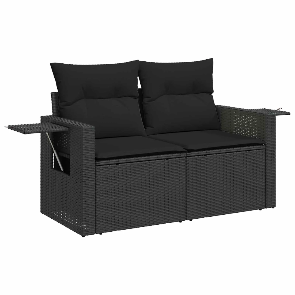 Set Divano da Giardino con cuscino 8 pcs Nero polyrattan