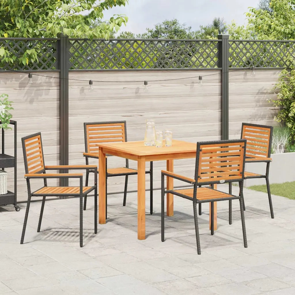 Set da Pranzo per Giardino 5 pcs Nero Legno di Acacia Massello