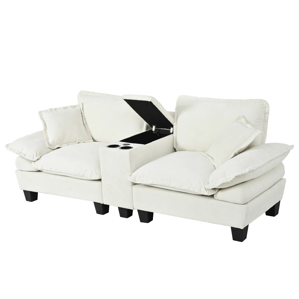 Divano Modulare Angolare con Contenitore e Cuscini ¨C MINIMAL ¨C Chenille Beige