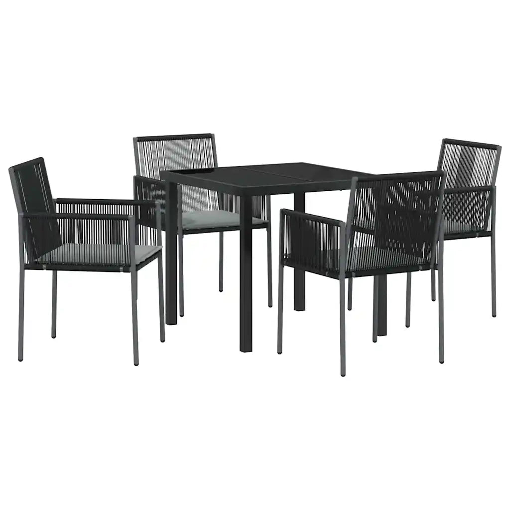 Set da Pranzo per Giardino 5 pcs Nero Rattan in PE