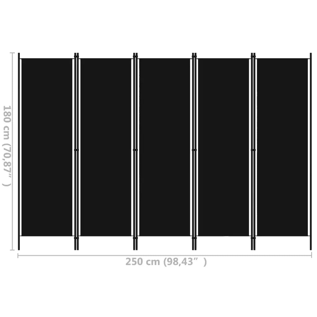 Divisorio Ambienti | Divider per stanze | Paravento a 5 Pannelli Nero 250x180 cm