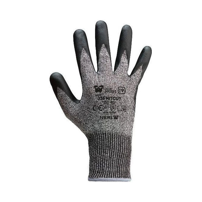 Neri Safety guanti antitaglio 336 Nitcut, calibro 13, poliestere e fibra di acciaio, palmo in nitrile, touch screen, taglia 8, confezione 12 paia