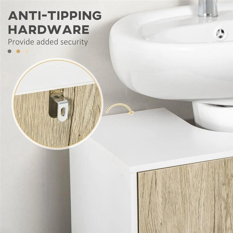 MOBILE BAGNO SOTTO LAVABO A 2 ANTE 60X30X60 CM BIANCO E ROVERE