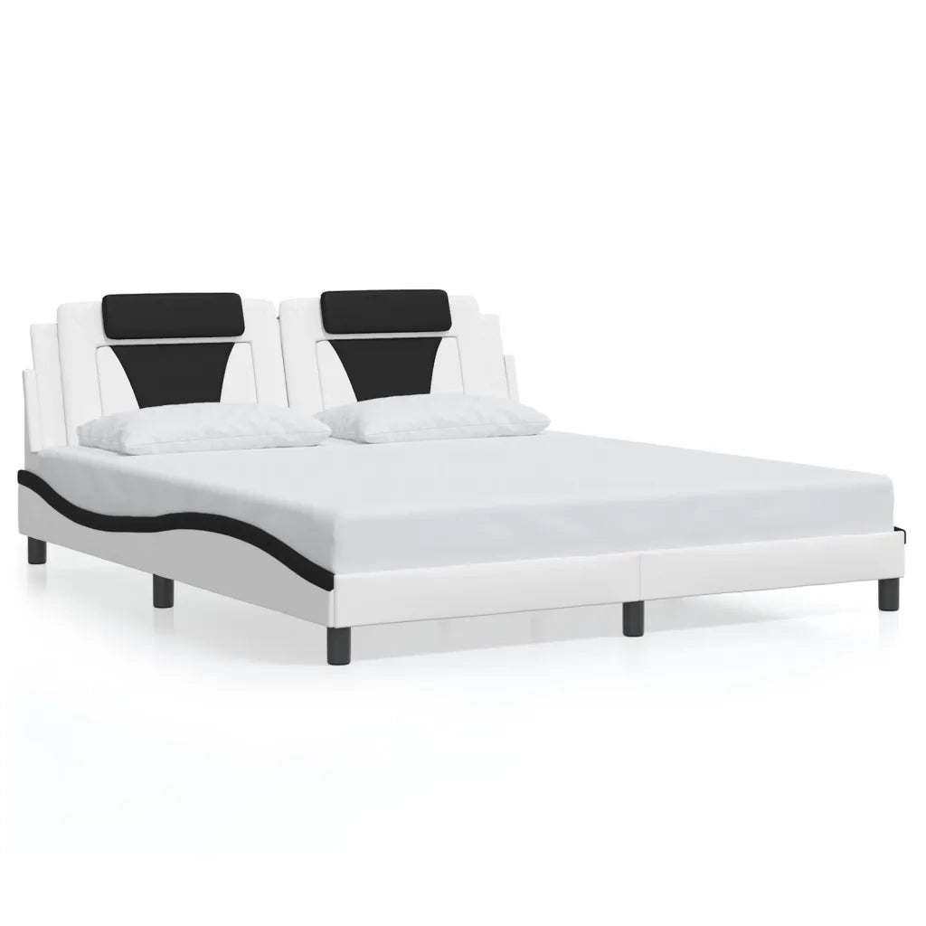 Letto matrimoniale | Letto per adulti | Giroletto Viana con LED senza Materasso Bianco e Nero 180x200 cm