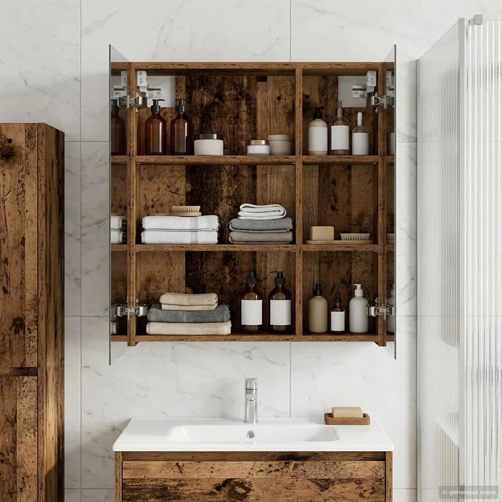 Mobiletto per specchio da Bagno | Armadio da bagno Legno vecchio 60 x 14,5 x 70 cm