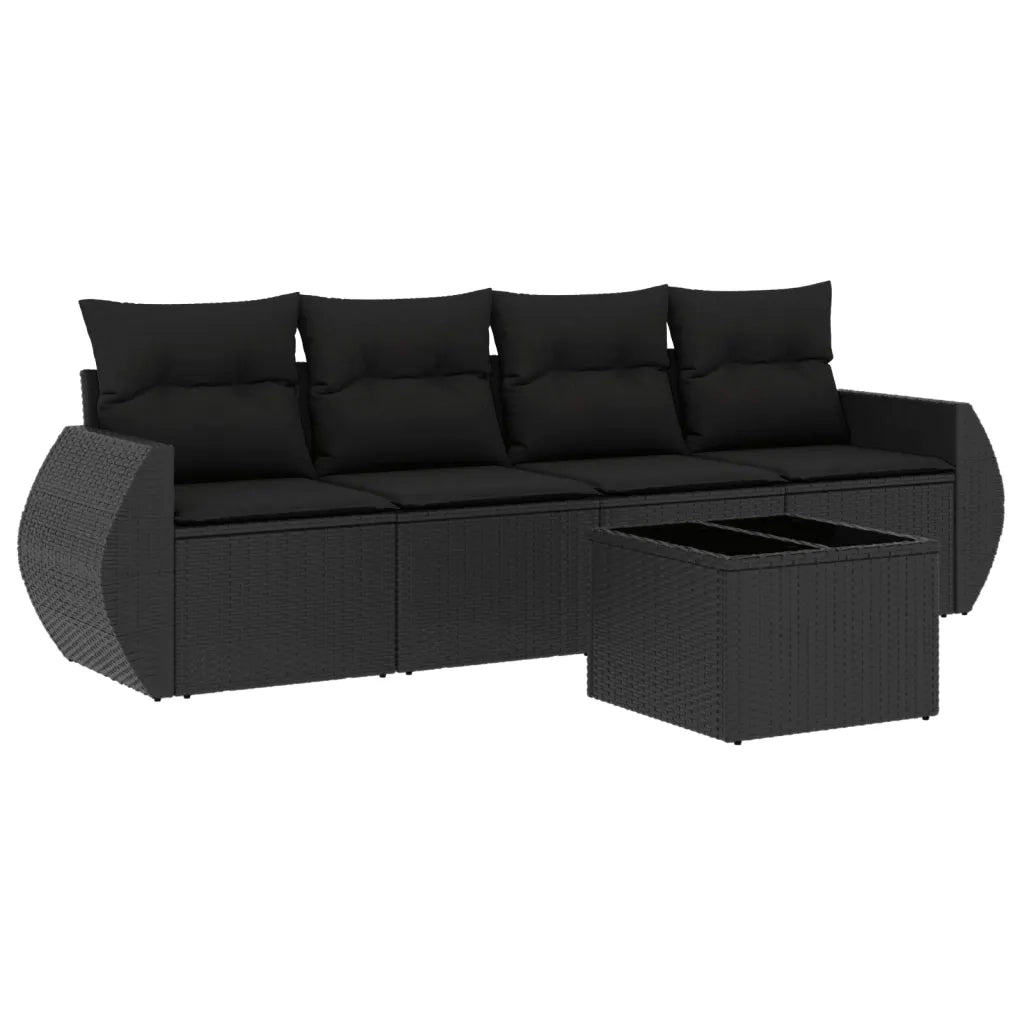 Set Divani da Giardino 5 pz con Cuscini in Polyrattan Nero 3253422