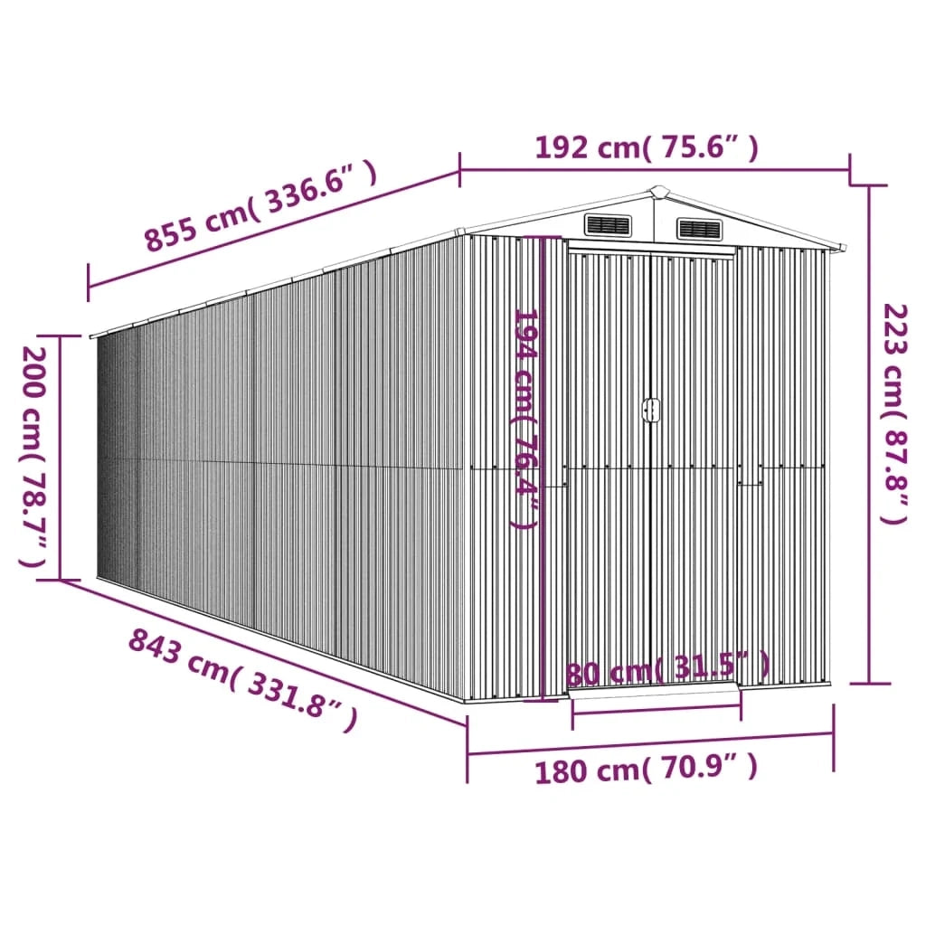 Casetta da giardino cabina ripostiglio capanno da esterno capanno per attrezzi robusta colore chiaro 192 x 855 x 223 cm acciaio zincato grigio 02_0022263