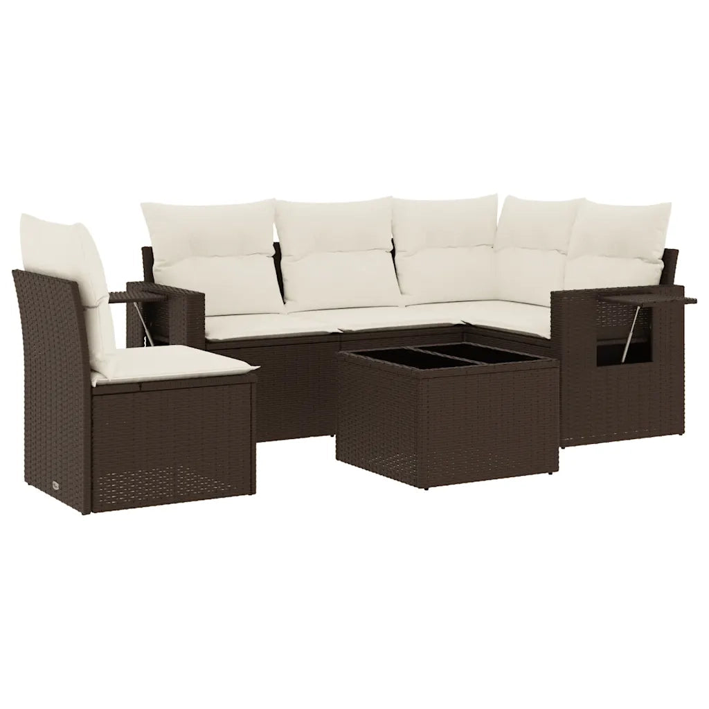 Set Divano da Giardino 6 pz con Cuscini Marrone in Polyrattan 3220182