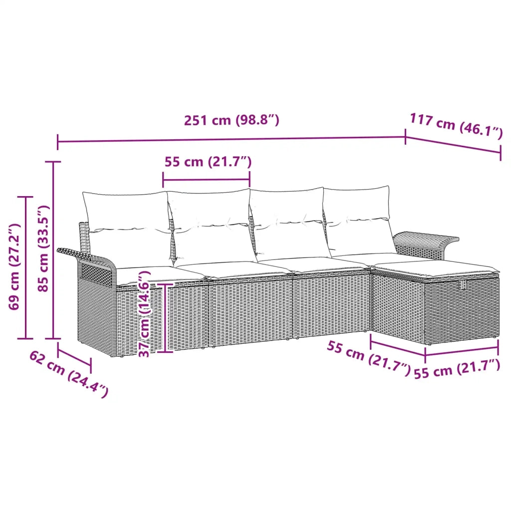 Set Divano da Giardino 5 pcs Grigio e Blu Navy polyrattan 3358864