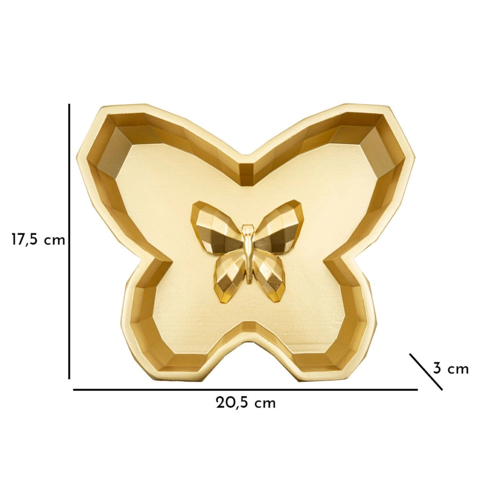Vassoio Farfalla, Oro, Poliresina, 3x20,5x17,5 cm