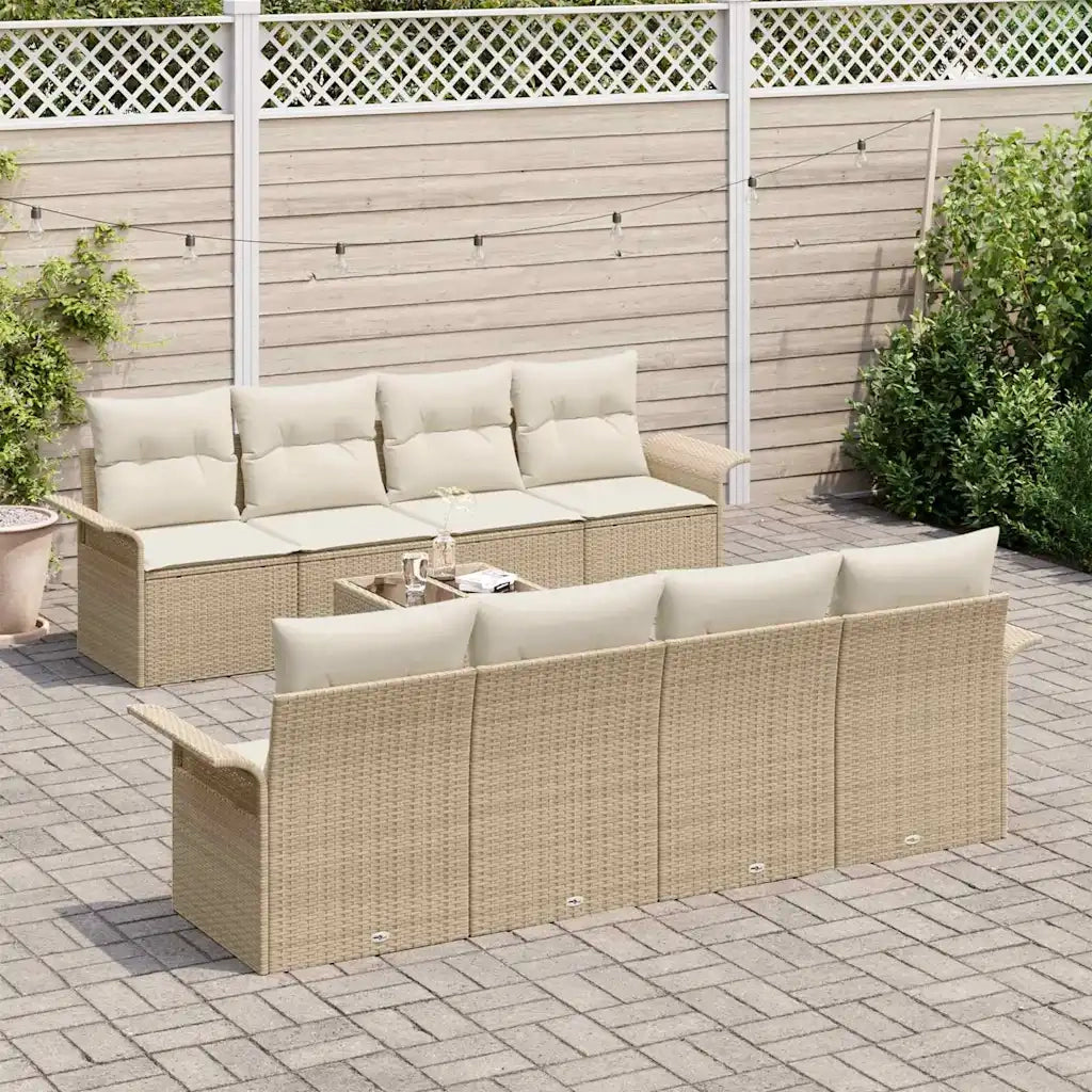 Set Divano da Giardino 9 pcs Beige Poly Rattan 3345291
