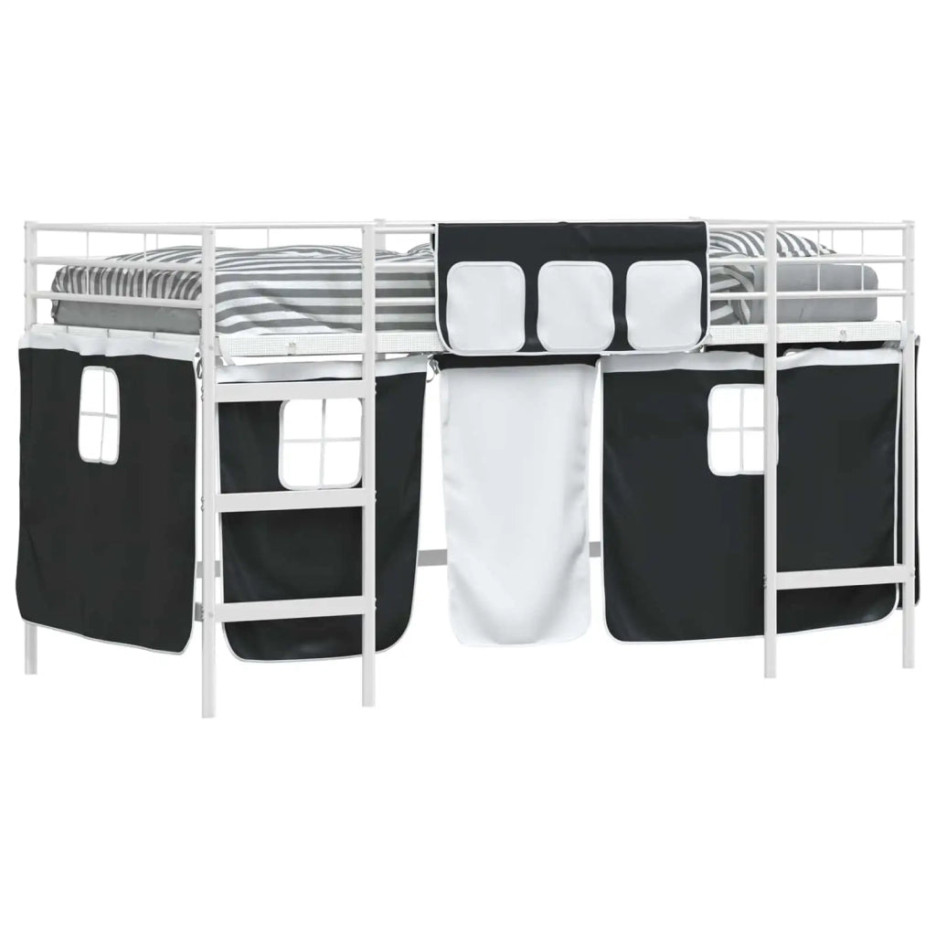 Struttura del Letto Loft per Bambini con Tendine-Giroletto per bambini Bianco e Nero 958011