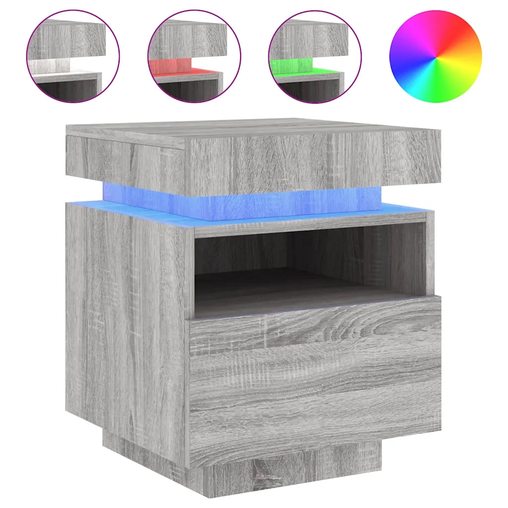 Comodini con Luci LED 2pz Grigio Sonoma 40x39x48,5 cm 836795