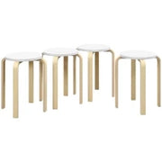 Set 4 Sgabelli Rotondi Impilabili in Legno Bianco, Ø40x45 cm