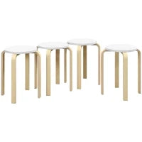 Set 4 Sgabelli Rotondi Impilabili in Legno Bianco, Ø40x45 cm