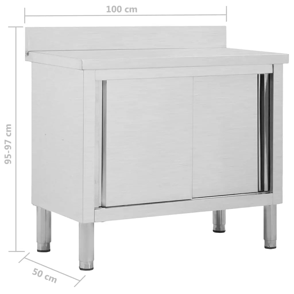 Banco da Lavoro con Ante Scorrevoli 100x50x(95-97)cm in Acciaio 51050