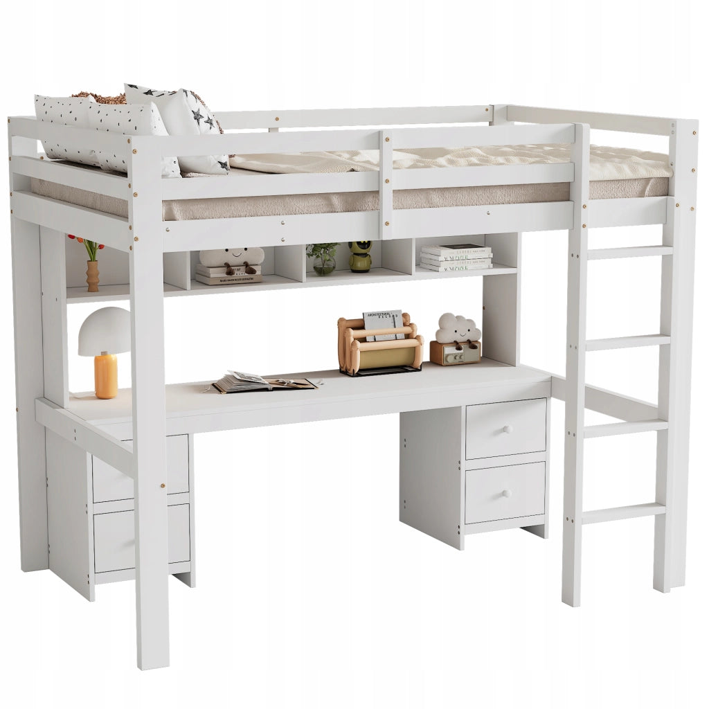 Letto a castello 90x200 bianco con scrivania - Xylo