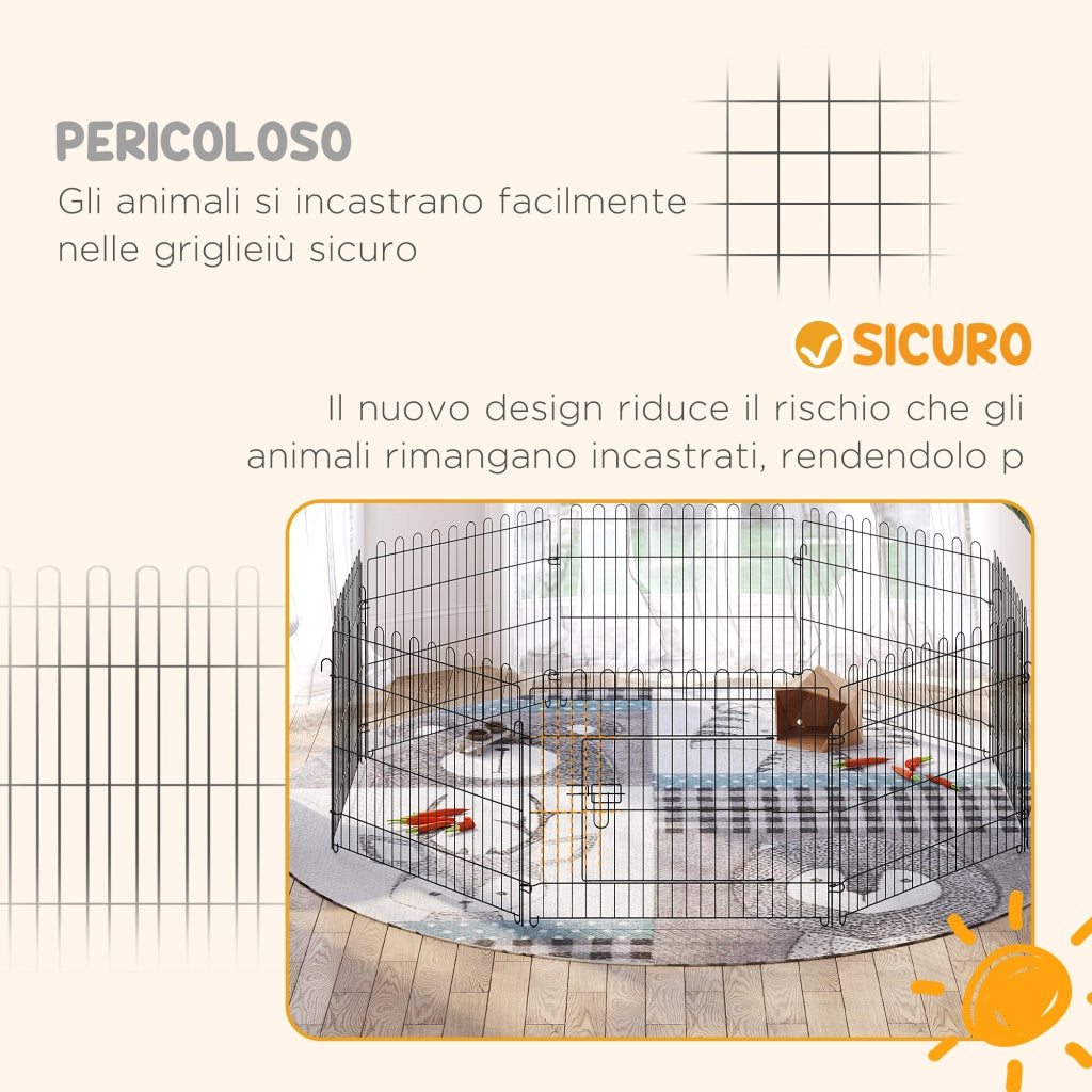 Recinto per Cani 8 Pannelli ¨C Minimal ¨C Acciaio Nero ?180x61 cm
