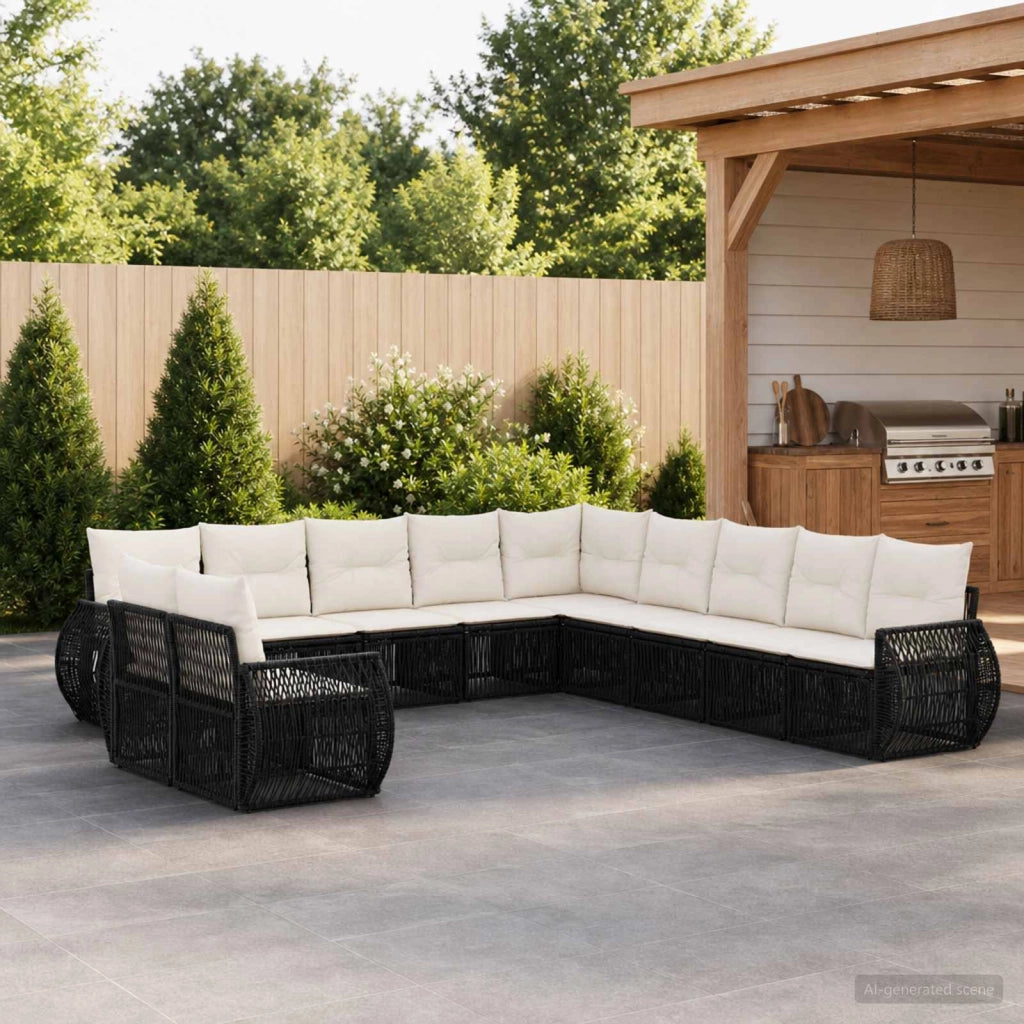 Set Divano da Giardino 11 pz Nero e Bianco Crema polyrattan 3435469