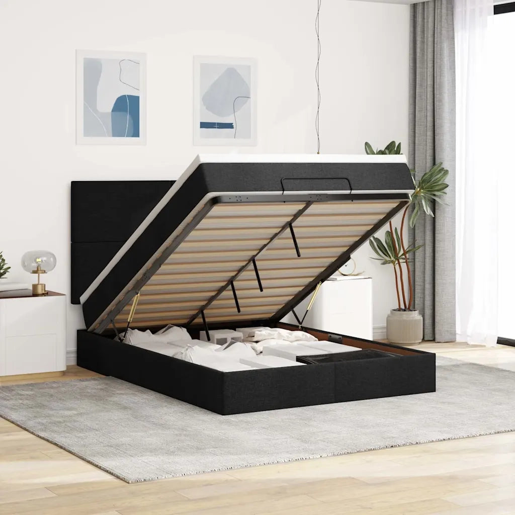 Struttura Letto Pouf con Materasso Nero 140x200 cm in Tessuto 3313080