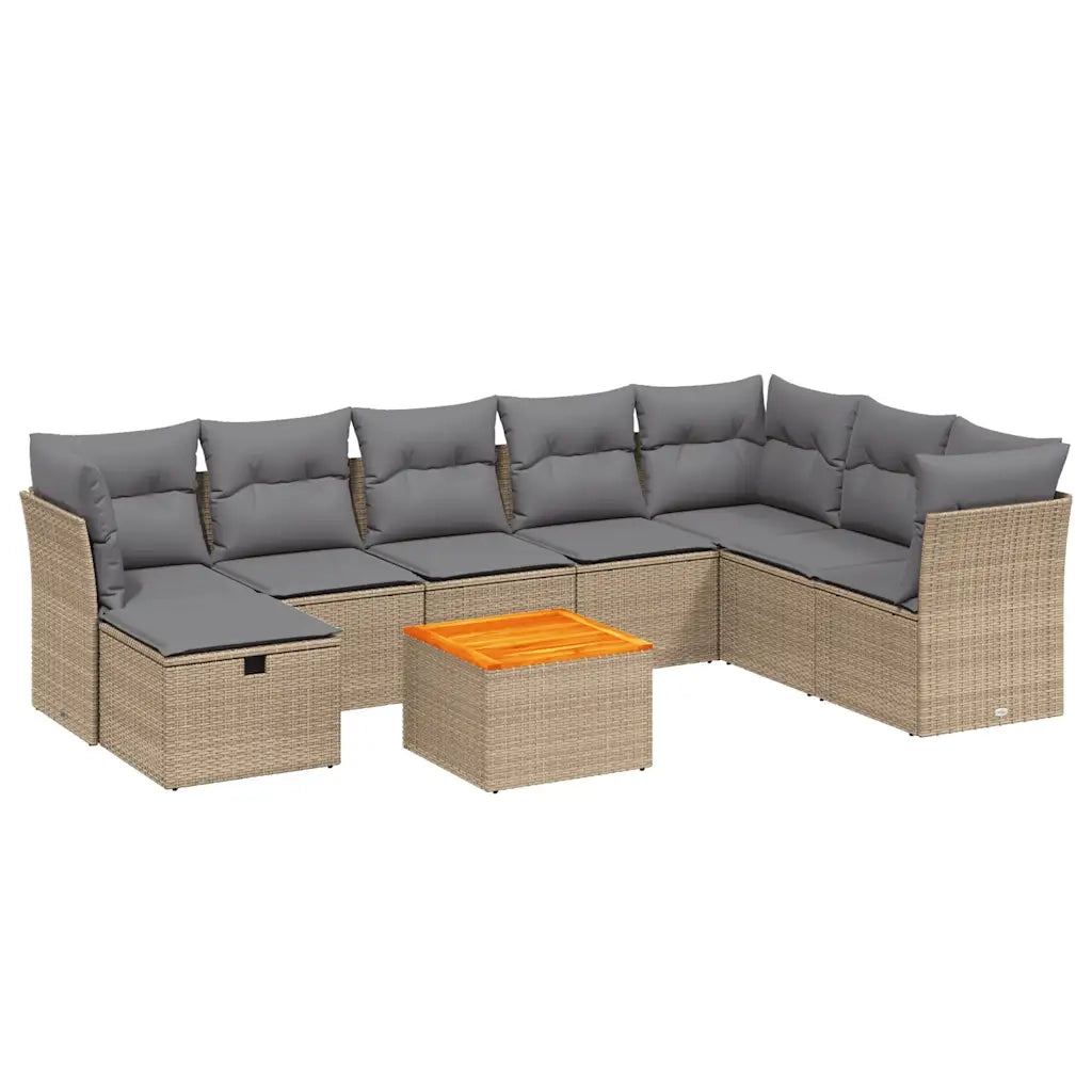 Set Divano da Giardino 9 pz con Cuscini Beige Misto Polyrattan 3264762