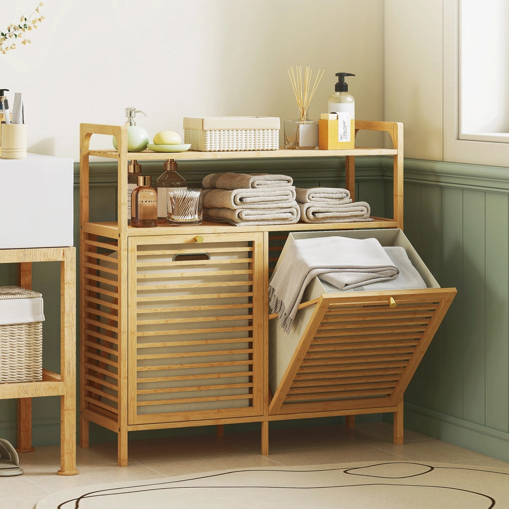 Mobile da bagno con cesti ¨C Minimal ¨C legno di bamb¨´ bianco crema