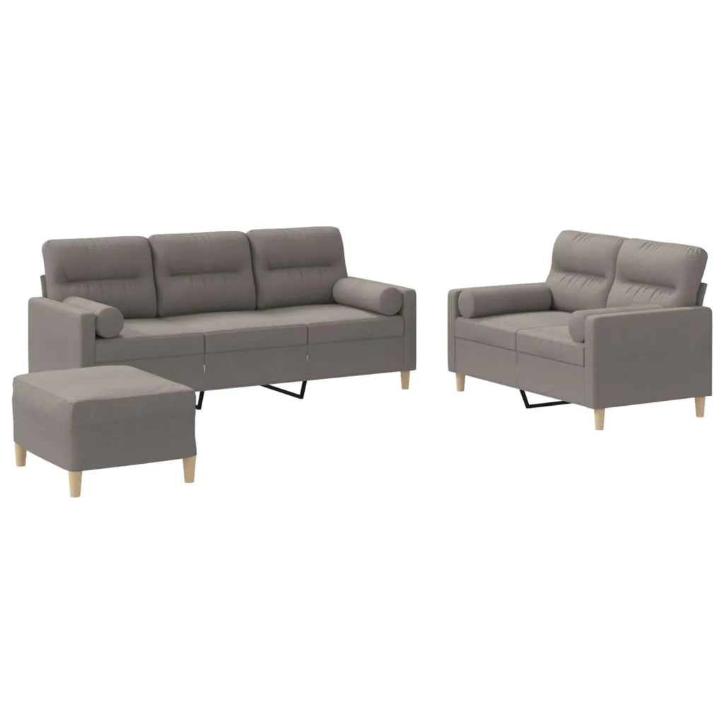 Set Divani 3 pz con Cuscini Tortora in Tessuto
