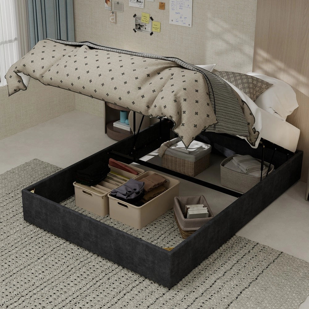 Letto Contenitore Imbottito ¨C MINIMAL ¨C Velluto Grigio 140x200 cm