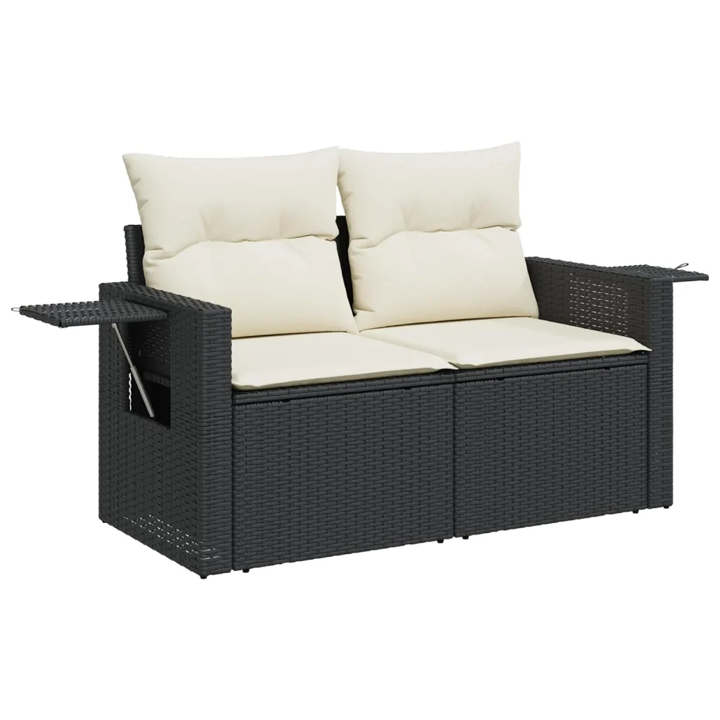 Set Divano da Giardino 6 pz con Cuscini Nero in Polyrattan 3224565