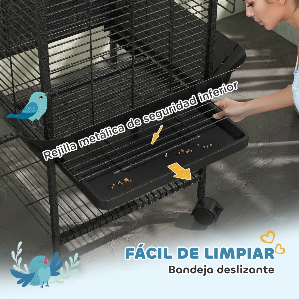 Gabbia per Pappagalli con Ruote ¨C Xylo ¨C 62,5x62,5x146 cm Grigio Scuro
