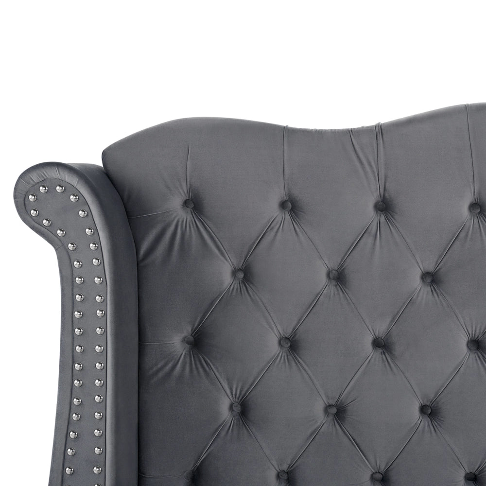 Letto 160 x 200 cm Velluto grigio Base a doghe Bottone trapuntato testiera