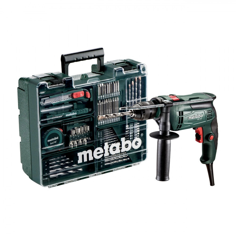 Trapano a percussione sbe 650 set metabo 650w con valigetta attrezzi