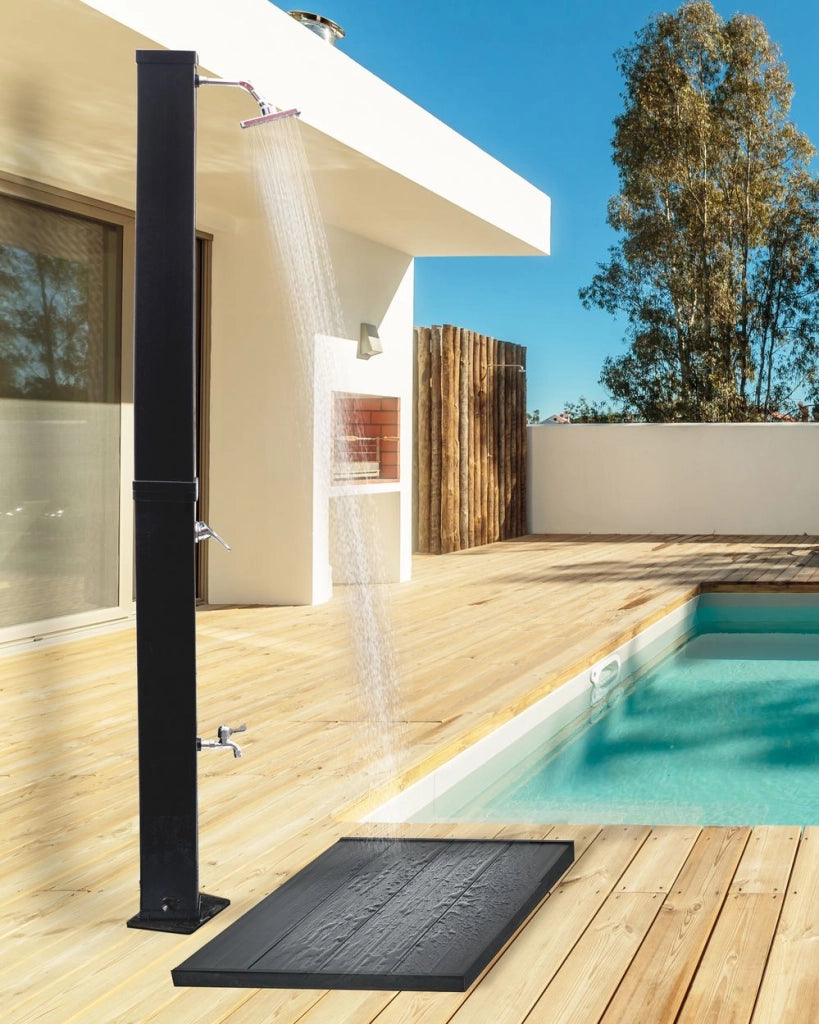 Doccia da esterno con miscelatore da esterno in PVC nero con funzione pioggia alimentato ad energia solare Giardino moderno