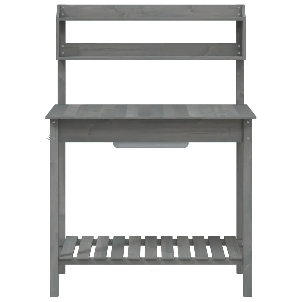 Tavolo da giardinaggio con lavello in legno massello di abete per giardino 147,5 x 44 x 139,5 cm pratico moderno grigio 02_0046209