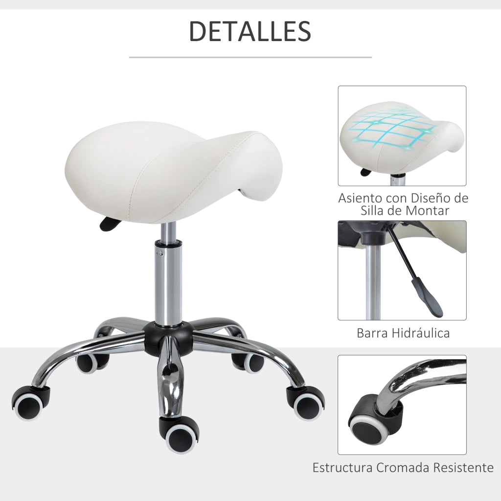 Sgabello con Ruote e Altezza Regolabile ¨C Zephmum ¨C Bianco 52x53x49-61cm