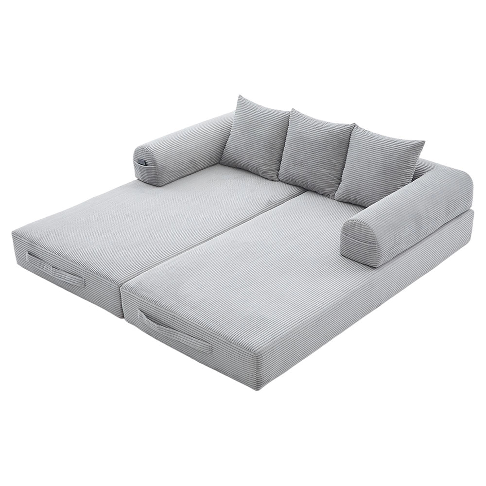 Divano pieghevole - Xylo - Struttura metallica, 3 cuscini, grigio chiaro