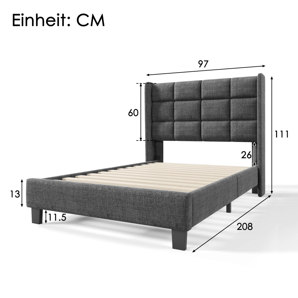 letto imbottito lino grigio 90x200 cm