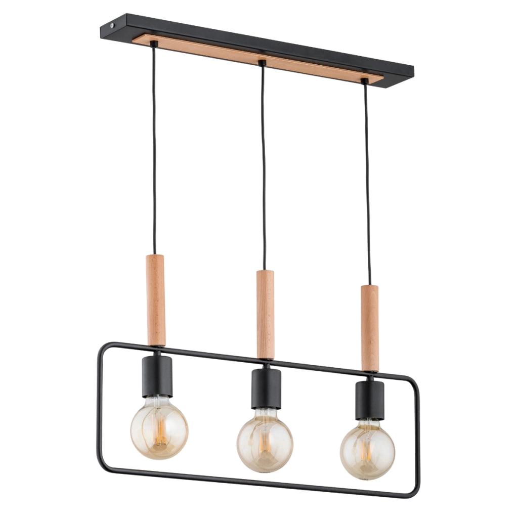 Lampada a sospensione decorativa TRAPER nero/legno 3xE27 Alfa