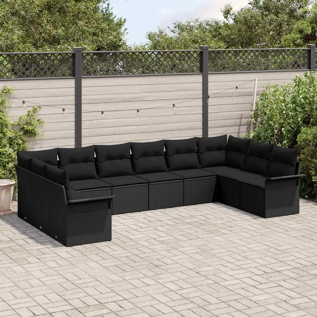 Set Divano da Giardino con cuscino 10 pcs Nero polyrattan