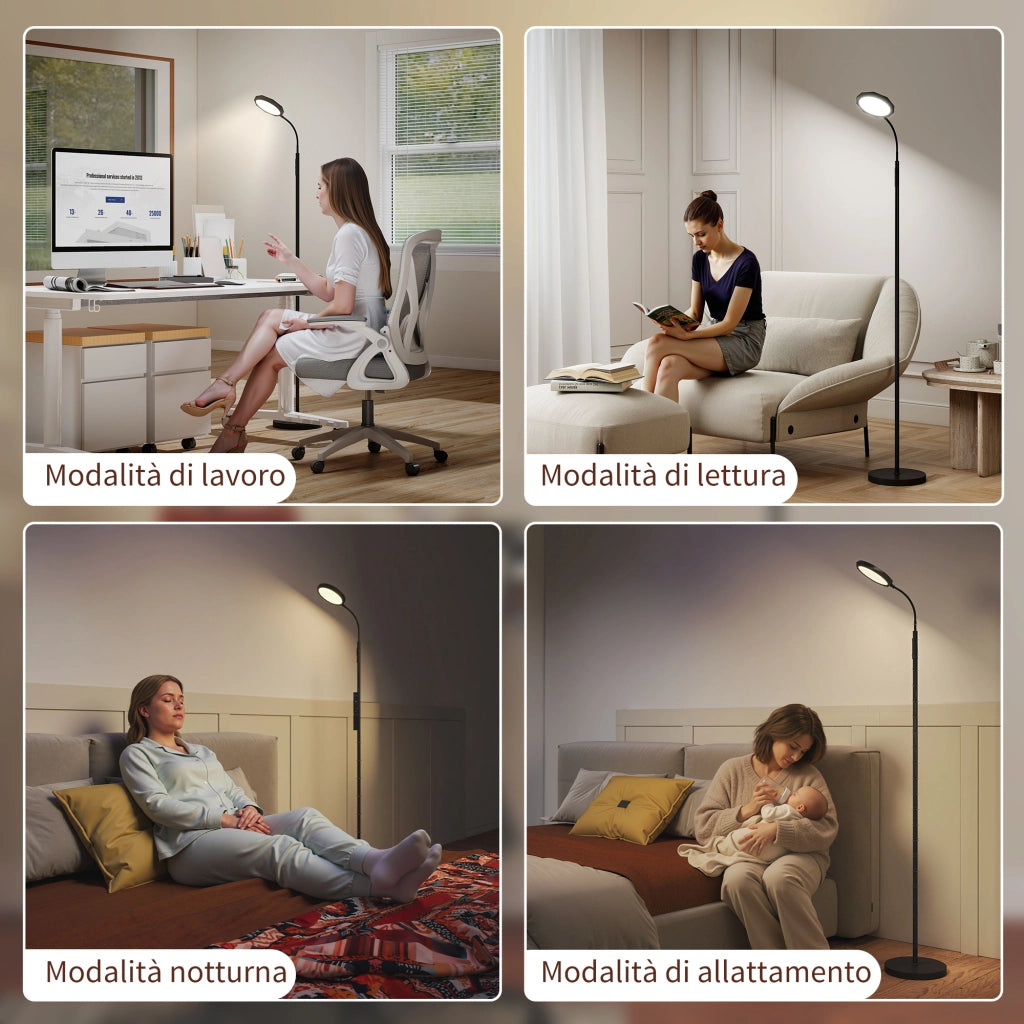 Lampada da Terra LED ¨C Xylo ¨C Telecomando, Testa Girevole, Dimmerabile, Nero
