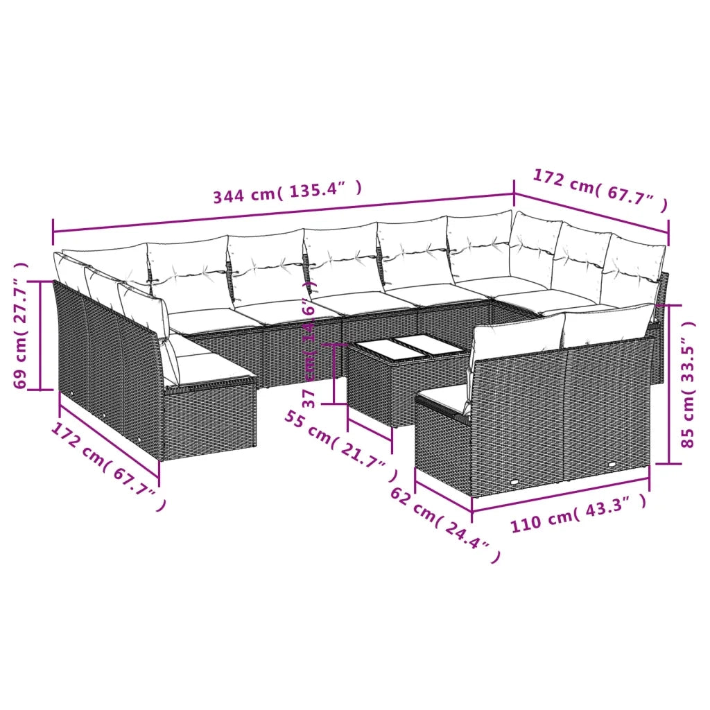Set Divani da Giardino 13pz con Cuscini Nero in Polyrattan 3218375